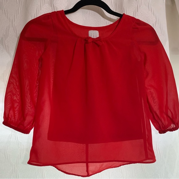 CRB Red Chiffon Girl’s Shirt with Bow - Picture 5 of 6